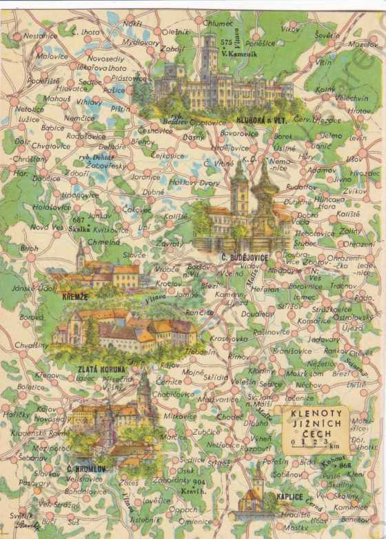  - Jižní Čechy, mapa památek Jižních Čech