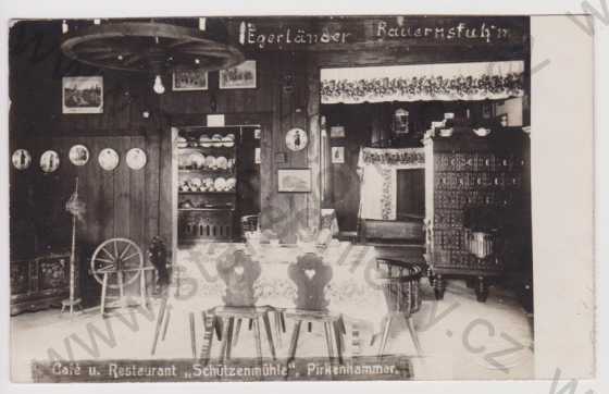  - Březová (Pirkenhammer) - kavárna a restaurace Schützenmühle - interiér, slepotisk foto Josef Meisl