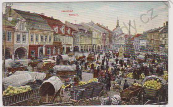  - Jaroměř - náměstí, trh, kůň povoz, kolorovaná