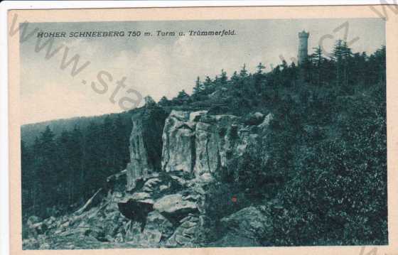 - Děčínský Sněžník (Hoher Schneeberg), kamenná rozhledna, kolorovaná