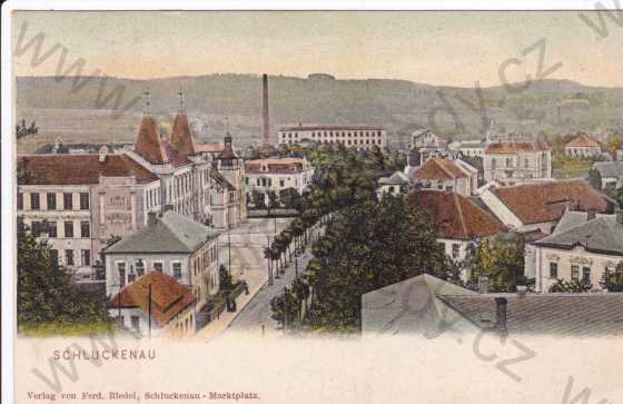  - Šluknov (Schluckenau), částečný záběr města, kolorovaná, DA