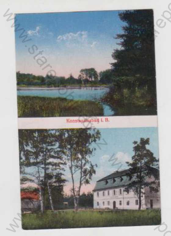  - Konstantinovy Lázně (Konstantinsbad), Tachov, rybník, dům, kolorovaná