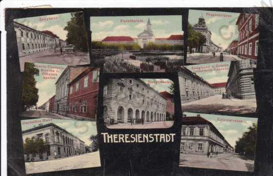  - Terezín (Theresienstadt), více záběrů města, kolorovaná