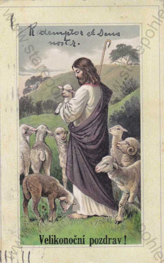  - Velikonoce, ovečky, sv. František z Assisi?, kresba