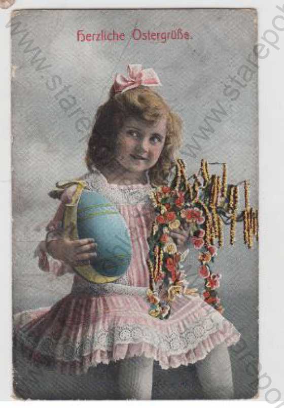  - Velikonoce (Herzliche Ostergrüsse), dítě, vejce, portrét, kolorovaná