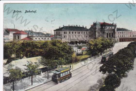  - Brno, nádraží, tramvaje, kolorovaná