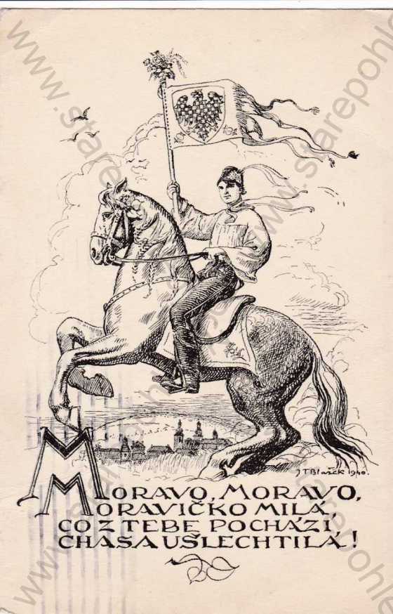  - Muž na koni, báseň oslavující Moravu, kresba