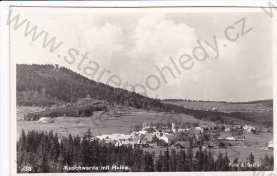  - Strážný(Kuschwarda),Šumava, celkový pohled a zřícenina hradu Kunžvart, foto J.Seidel