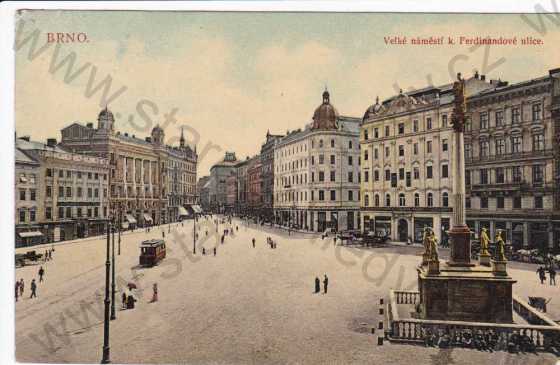  - Brno (Brünn), Velké náměstí, Ferdinandova ulice, kolorovaná, tramvaj
