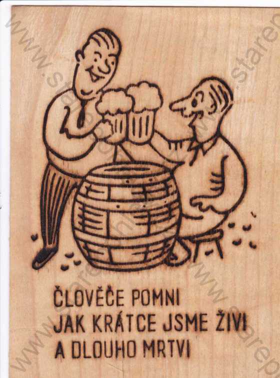  - Připíjející si muži u sudu s pivem, kresba