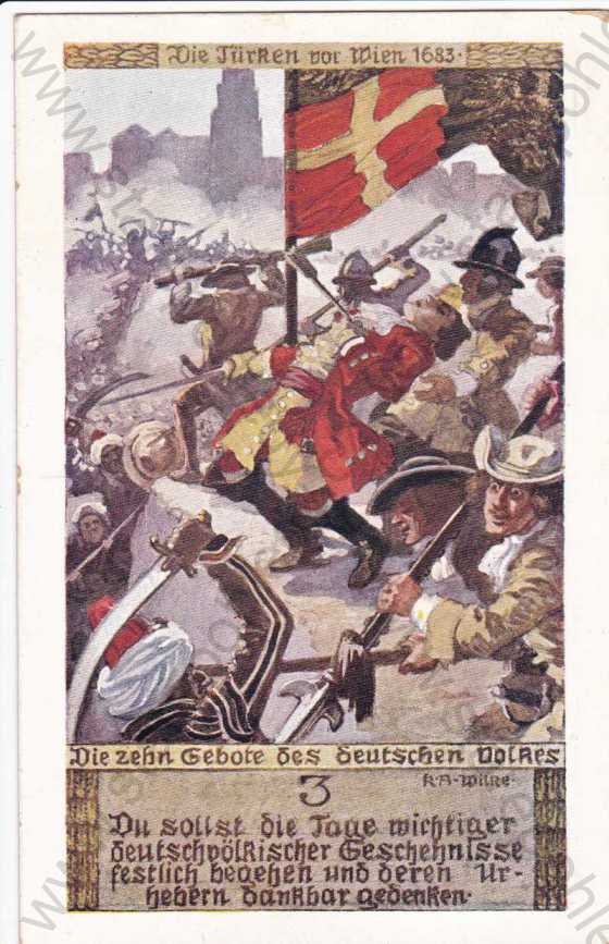  - Bitva s Turky u Vídně r.1683, kresba, koláž