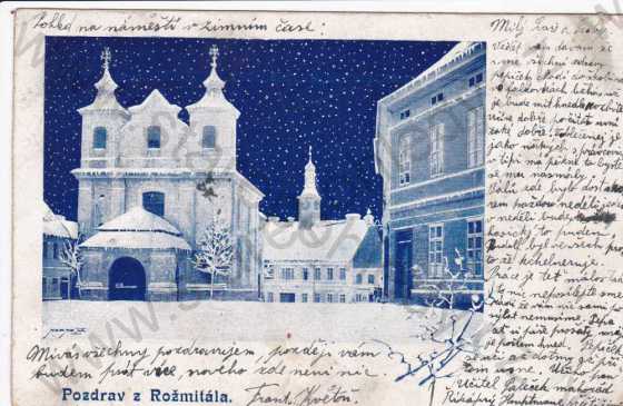  - Rožmitál pod Třemšínem, Brdy, kostel sv.Jana Nepomuckého v zimě, kresba, DA