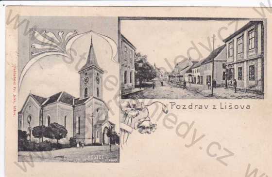  - Lišov, jižní Čechy, dva záběry obce, kolorovaná