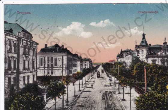  - Opava (Troppau), Olomoucká ulice, tramvaje, kolorovaná