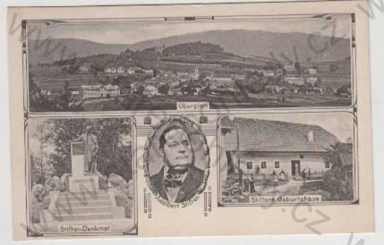  - Český Krumlov, Horní Planá (Ober Plan), Šumava, pohled na město, památník, Adalbert Stifter, rodný dům