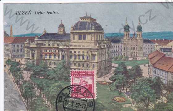 - Plzeň, divadlo a synagoga, kresba