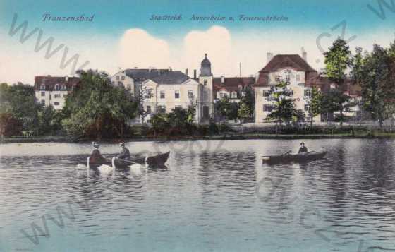 - Františkovy Lázně (Franzensbad), rybník, lidé na lodičkách, kolorovaná