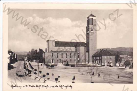  - Jablonec nad Nisou (Gablonz a.d.Neisse), náměstí s kostelem, automobil