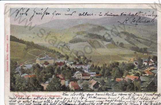  - Dolní Lipová (Nieder-Lindewiese), celkový pohled, kresba, DA
