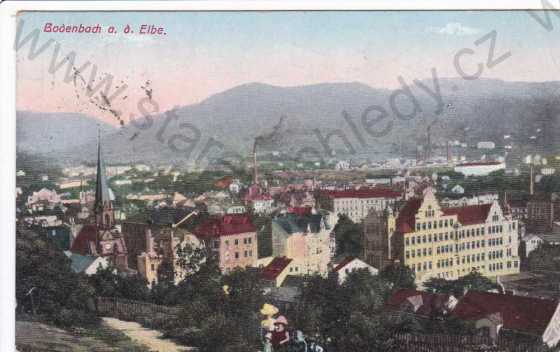  - Děčín, Podmokly (Bodenbach a.d.E.), celkový pohled, kresba
