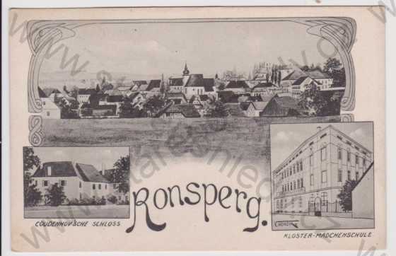  - Poběžovice (Ronsperg) - celkový pohled, klášter, dívčí škola, zámek, koláž