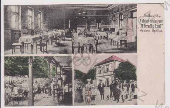  - Praha - Hodkovičky - výletní restaurace U černého koně (Václav Špaček), interiér, zahrada, pes, kolorovaná