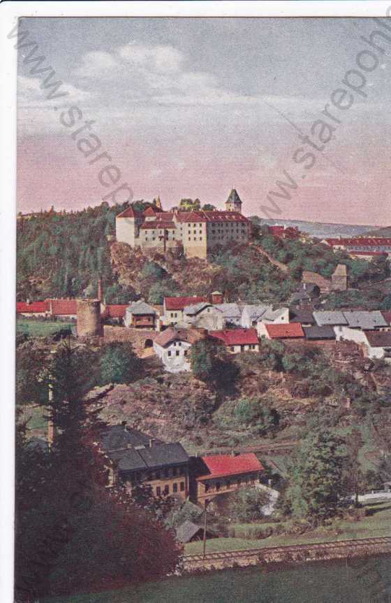  - Vimperk (Winterberg), zámek a část města, foto J.Seidel, kresba