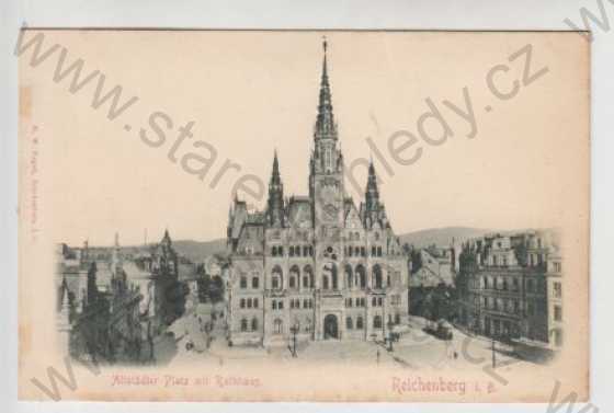  - Liberec (Riechenberg), Náměstí, Radnice, Tramvaj, plastická karta, DA