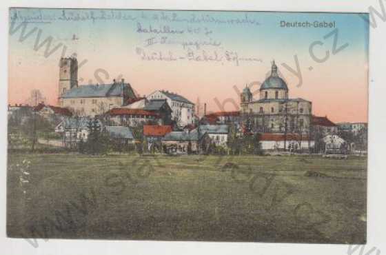  - Liberec, Jablonné v Podještědí (Deutch-Gabel), Pohled na město, Hrad, Kostel, kolorovaná