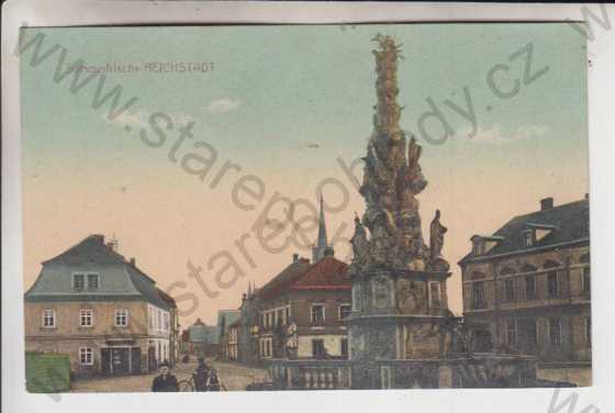  - Zákupy (Reichstadt), střed obce, Mariánský sloup, kolorovaná