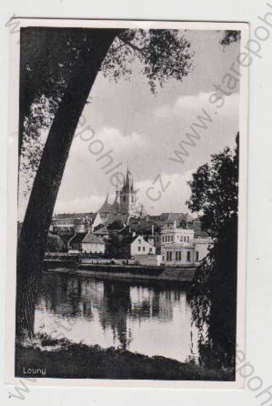  - Louny, Řeka, Most, Pohled na město, Kostel
