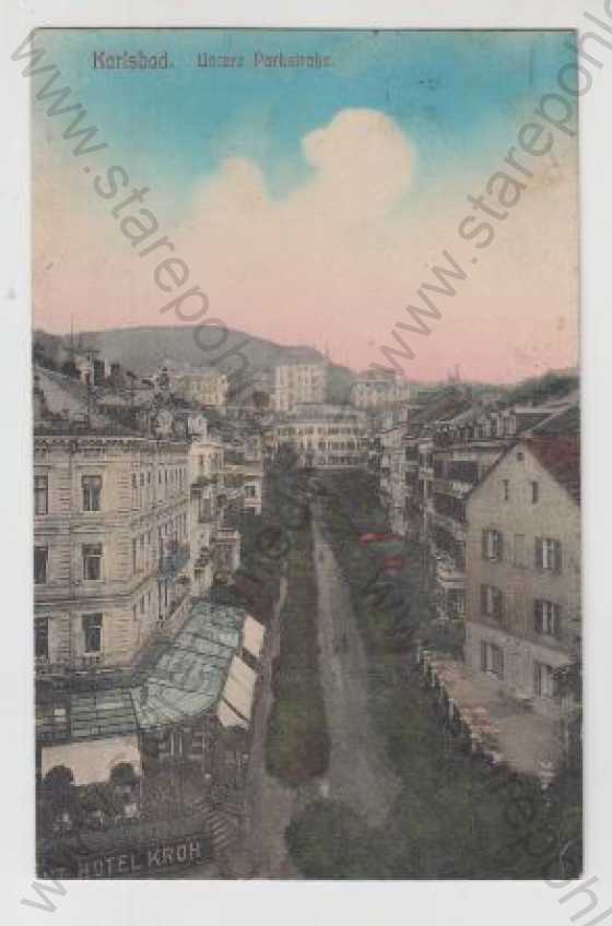  - Karlovy Vary (Karlsbad), Ulice, Hotel, kolorovaná