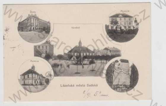  - Nymburk, Sadská, Více pohledů, škola, Náměstí, Radnice, Muzeum
