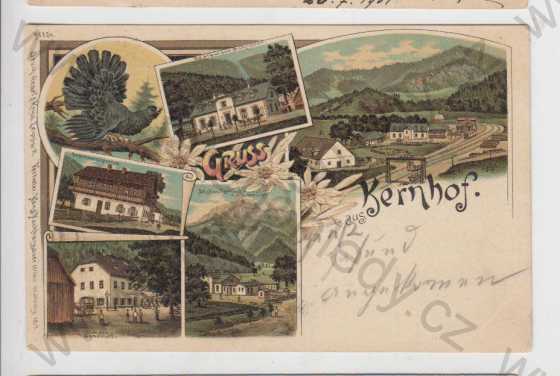  - Rakousko, Kernhof, pohled na město, partie, restaurace, kolorovaná, koláž, DA