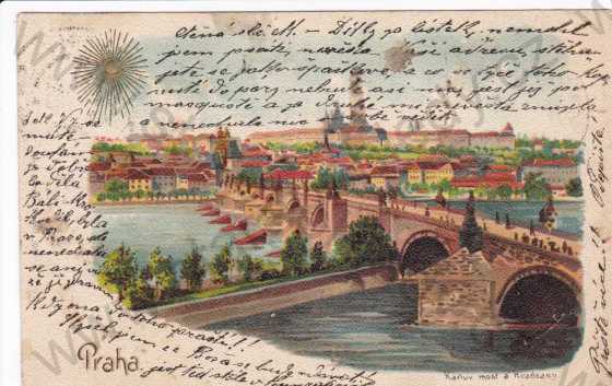  - Praha, Karlův most, kresba, zlacená, koláž, DA