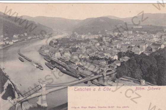  - Děčín(Tetschen a.d.E.), celkový pohled, řetězový most, lodě, DA