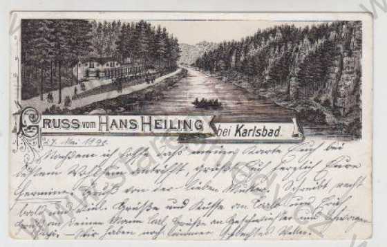  - Karlovy Vary (Karlsbad), Svatošské skály (Hans Heilinh), Skála, Řeka, kresba, DA