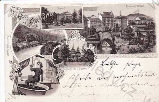  - Karlovy Vary(Karlsbad), více záběrů, litografie, DA, koláž