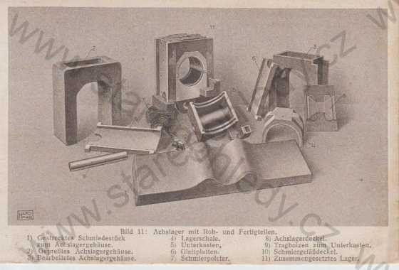  - Nápravová ložiska (Wergegang eines Achslagers), výukové pohlednice, řada 5, 11 ks, rozebrané ložisko, navrtané ložisko