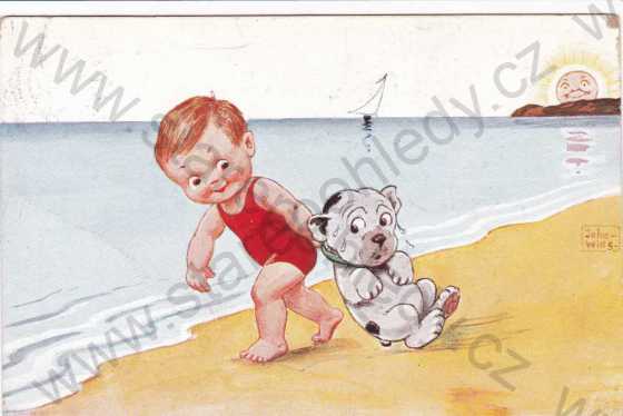  - Humor-chlapec, moře, pes, kresba Joha-Wilis.