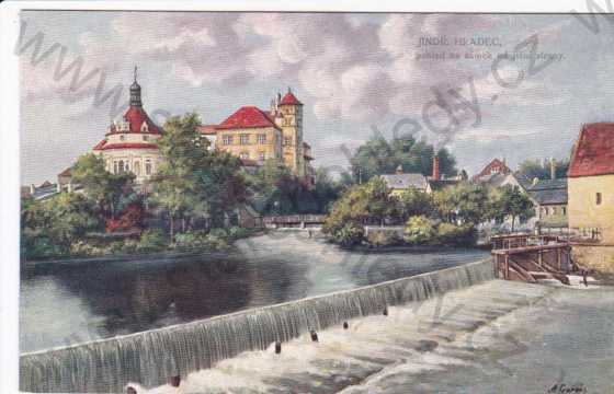  - Jindřichův Hradec, pohled na zámek od jižní strany, kresba