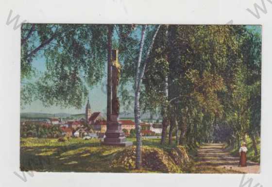  - Jindřichův Hradec (Neuhaus), Pohled na město, Kříž, kolorovaná