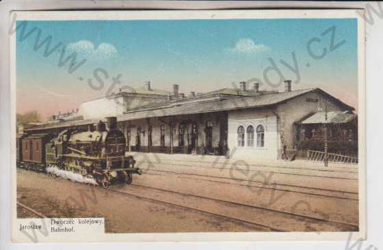  - Polsko - Jaroslaw - nádraží, vlak, kolorovaná