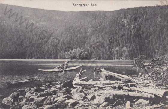  - Černé jezero (Schwarzer See), Šumava, loďky, muž na lodičce, foto J.Seidel