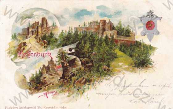  - Helfenburk u Bavorova, více záběrů hradu, znak, koláž, DA