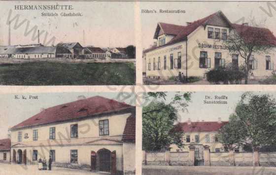  - Heřmanova Huť(Hermannshütte), (Plzeň), více záběrů, sklárna, restaurace, pošta, sanatorium