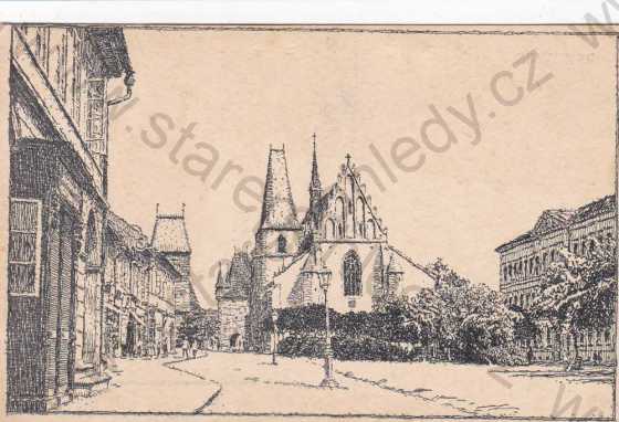  - Rakovník, kostel sv.Bartoloměje se zvonicí, kresba