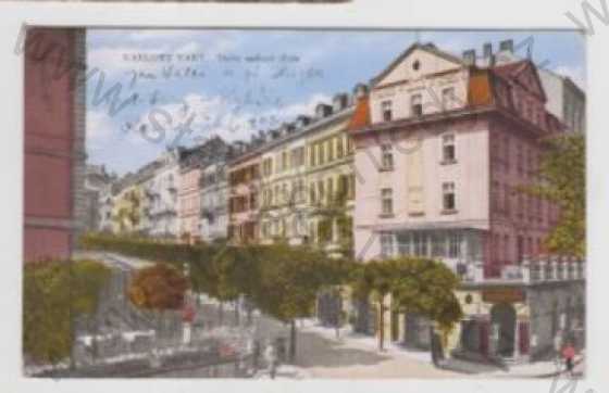  - Karlovy Vary, restaurace, obchod, pohled ulicí, kolorovaná