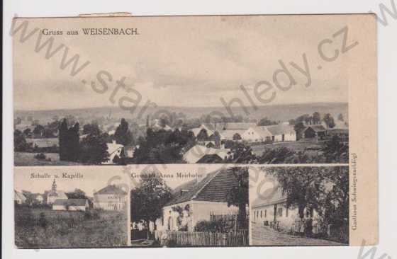  - Vyšné (Weissenbach) - celkový pohled, škola a kaple, obchod, hostinec ?