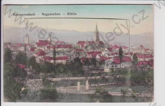  - Rumunsko - Hermannstadt - leporelo - celkový pohled, ulice, katedrála, radnice, park, náměstí, divadlo, most, pomník)